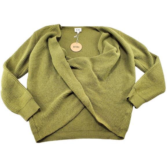 BiB! Sweater Womens XL Knit Scoop Neck Olive Green Long Sleeve New Preppy Casual - Picture 1 of 12